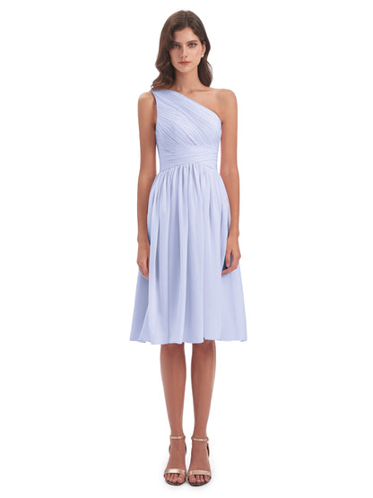 Natalie Knee Length One Shoulder Chiffon Bridesmaid Dresses