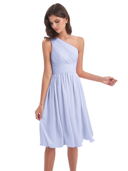 Natalie Knee Length One Shoulder Chiffon Bridesmaid Dresses