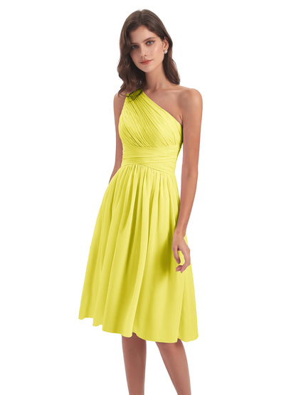 Natalie Knee Length One Shoulder Chiffon Bridesmaid Dresses