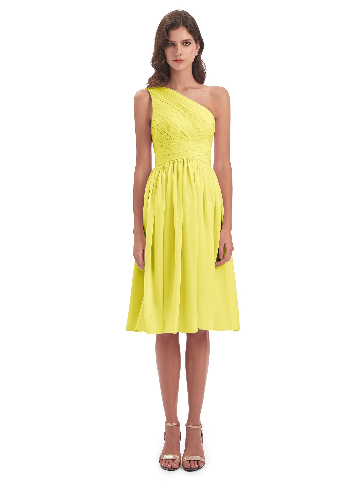 Natalie Knee Length One Shoulder Chiffon Bridesmaid Dresses