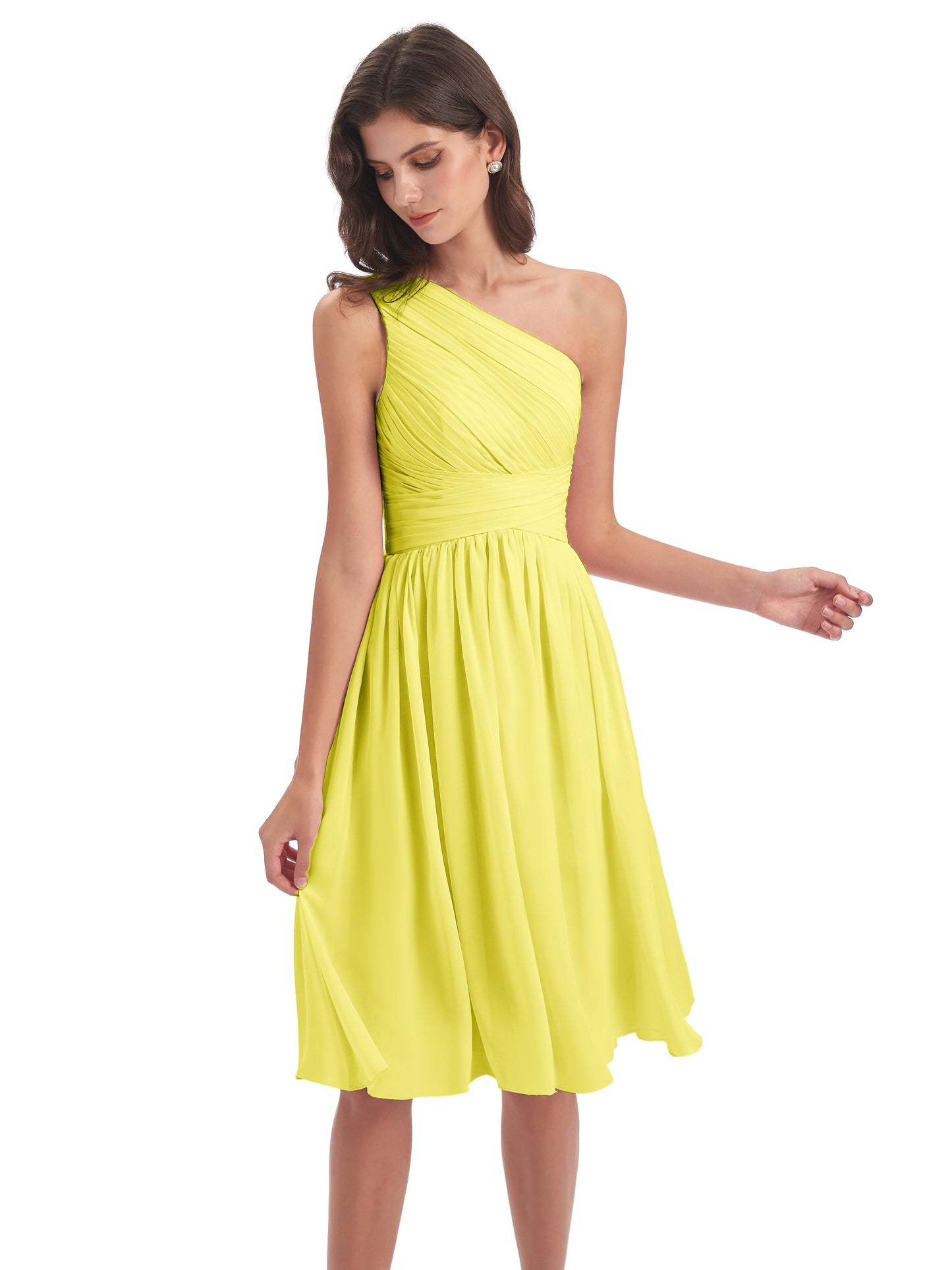 Natalie Knee Length One Shoulder Chiffon Bridesmaid Dresses
