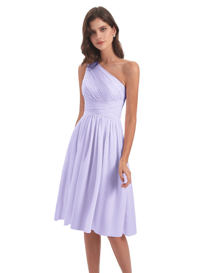 Natalie Knee Length One Shoulder Chiffon Bridesmaid Dresses