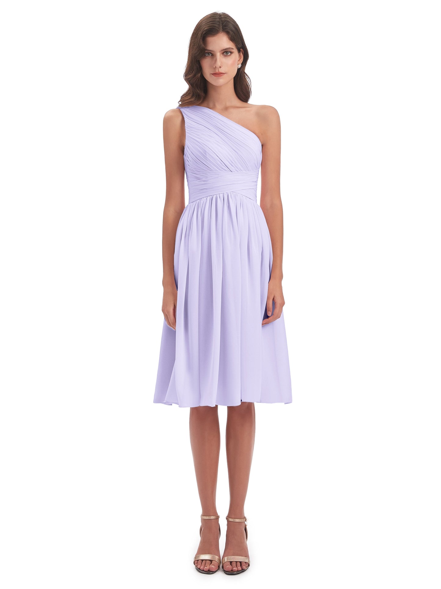 Natalie Knee Length One Shoulder Chiffon Bridesmaid Dresses