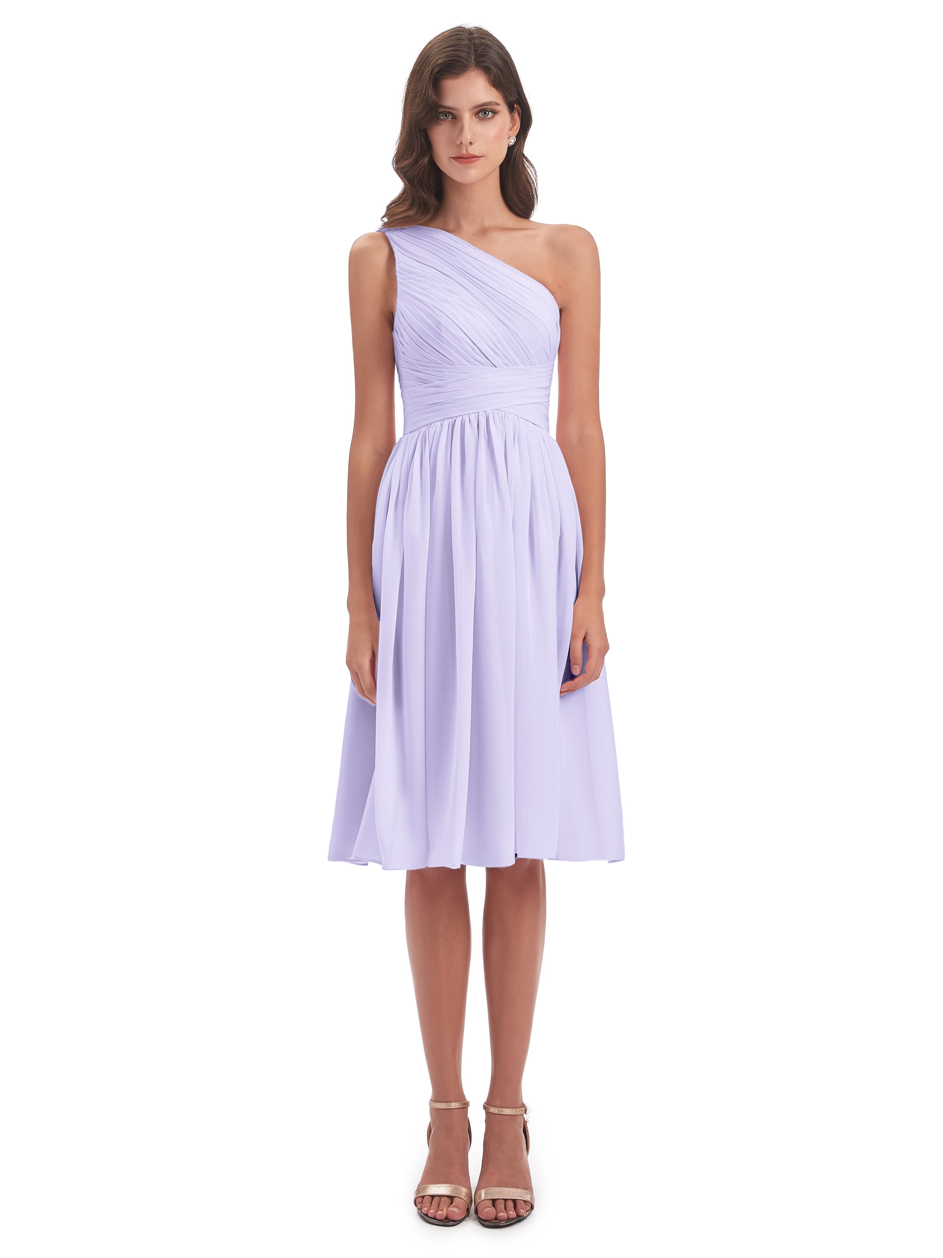 Natalie Knee Length One Shoulder Chiffon Bridesmaid Dresses
