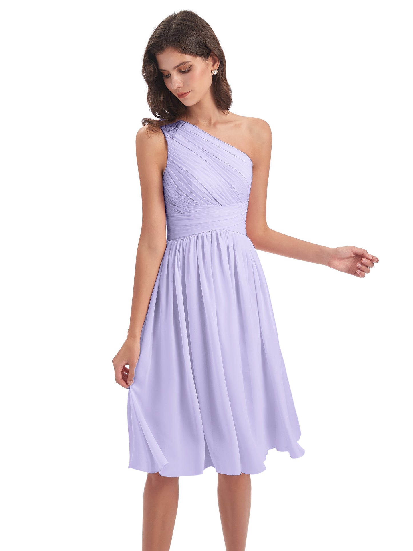 Natalie Knee Length One Shoulder Chiffon Bridesmaid Dresses