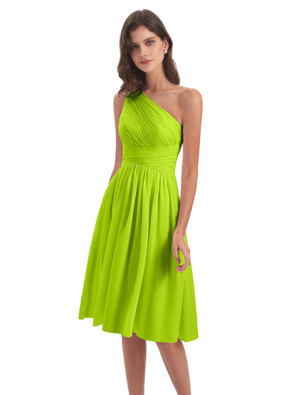 Natalie Knee Length One Shoulder Chiffon Bridesmaid Dresses