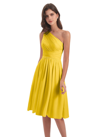 Natalie Knee Length One Shoulder Chiffon Bridesmaid Dresses