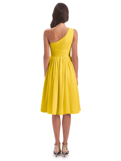 Natalie Knee Length One Shoulder Chiffon Bridesmaid Dresses