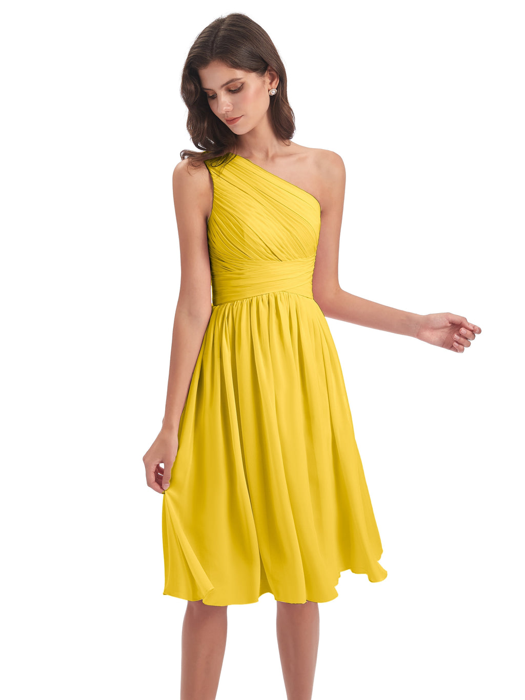 Natalie Knee Length One Shoulder Chiffon Bridesmaid Dresses