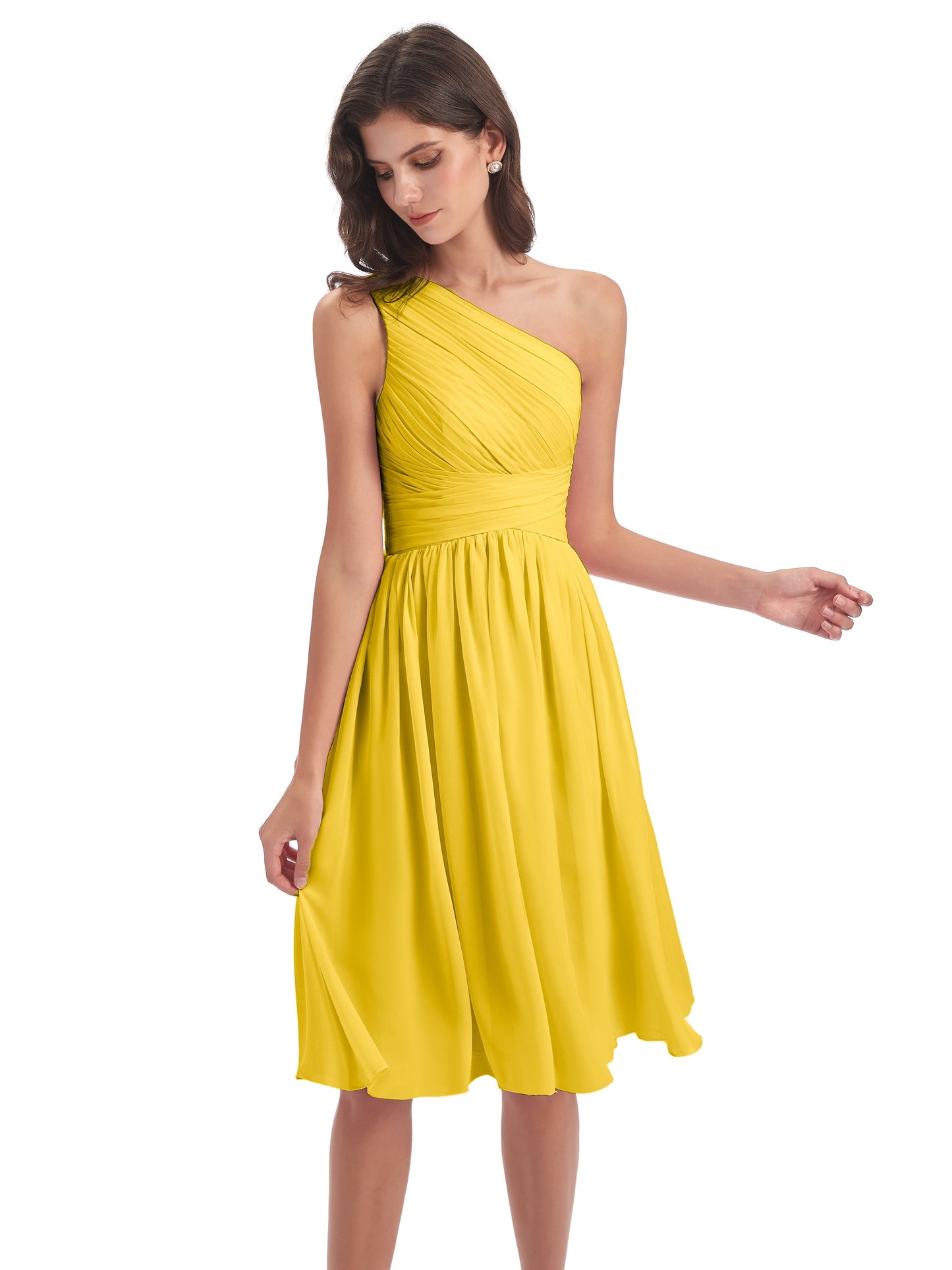 Natalie Knee Length One Shoulder Chiffon Bridesmaid Dresses