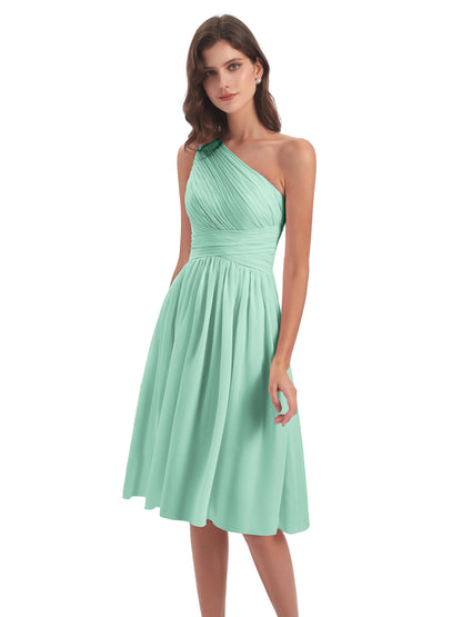 Natalie Knee Length One Shoulder Chiffon Bridesmaid Dresses