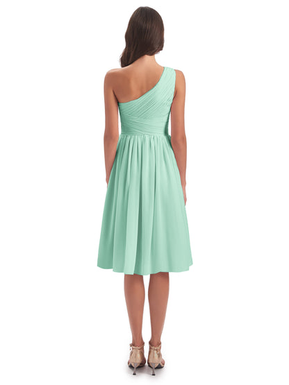 Natalie Knee Length One Shoulder Chiffon Bridesmaid Dresses