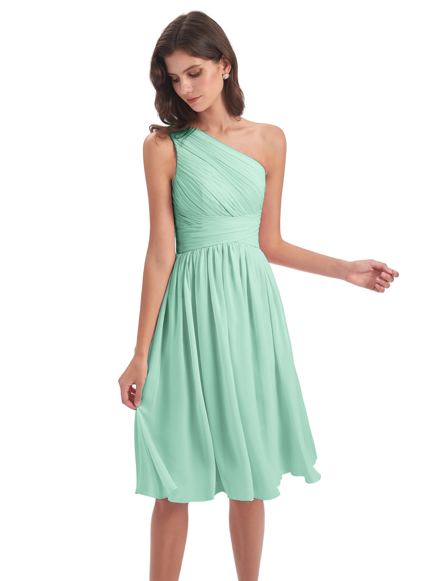 Natalie Knee Length One Shoulder Chiffon Bridesmaid Dresses