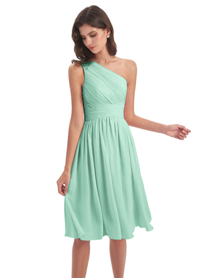 Natalie Knee Length One Shoulder Chiffon Bridesmaid Dresses