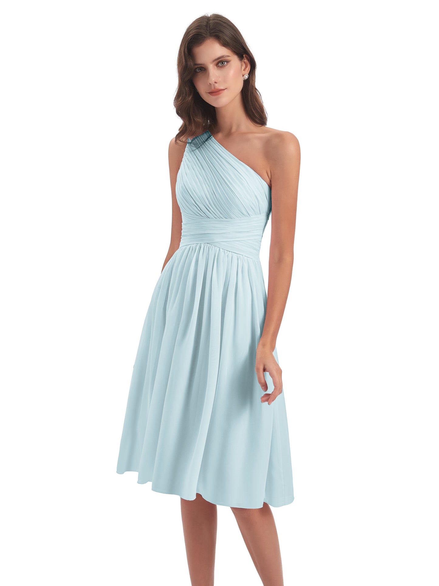 Natalie Knee Length One Shoulder Chiffon Bridesmaid Dresses