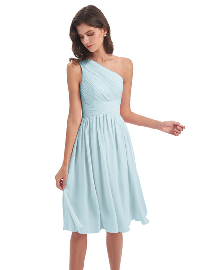 Natalie Knee Length One Shoulder Chiffon Bridesmaid Dresses