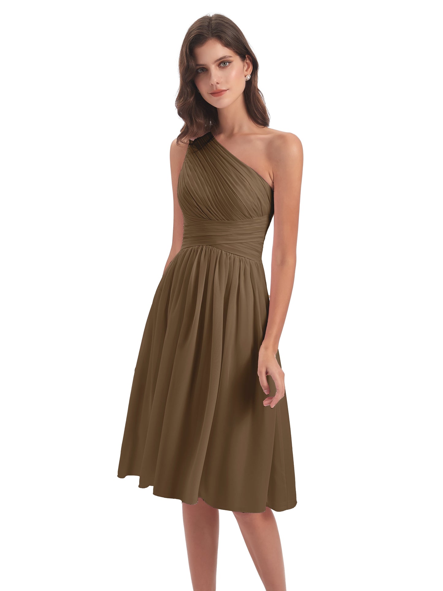Natalie Knee Length One Shoulder Chiffon Bridesmaid Dresses
