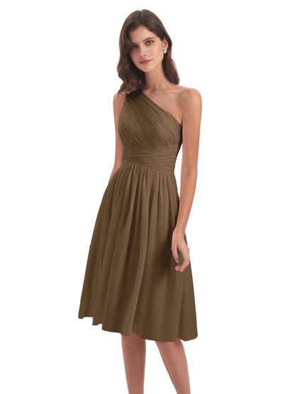 Natalie Knee Length One Shoulder Chiffon Bridesmaid Dresses