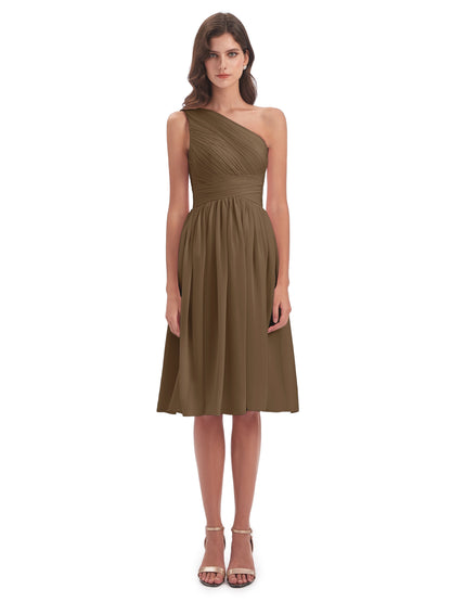 Natalie Knee Length One Shoulder Chiffon Bridesmaid Dresses