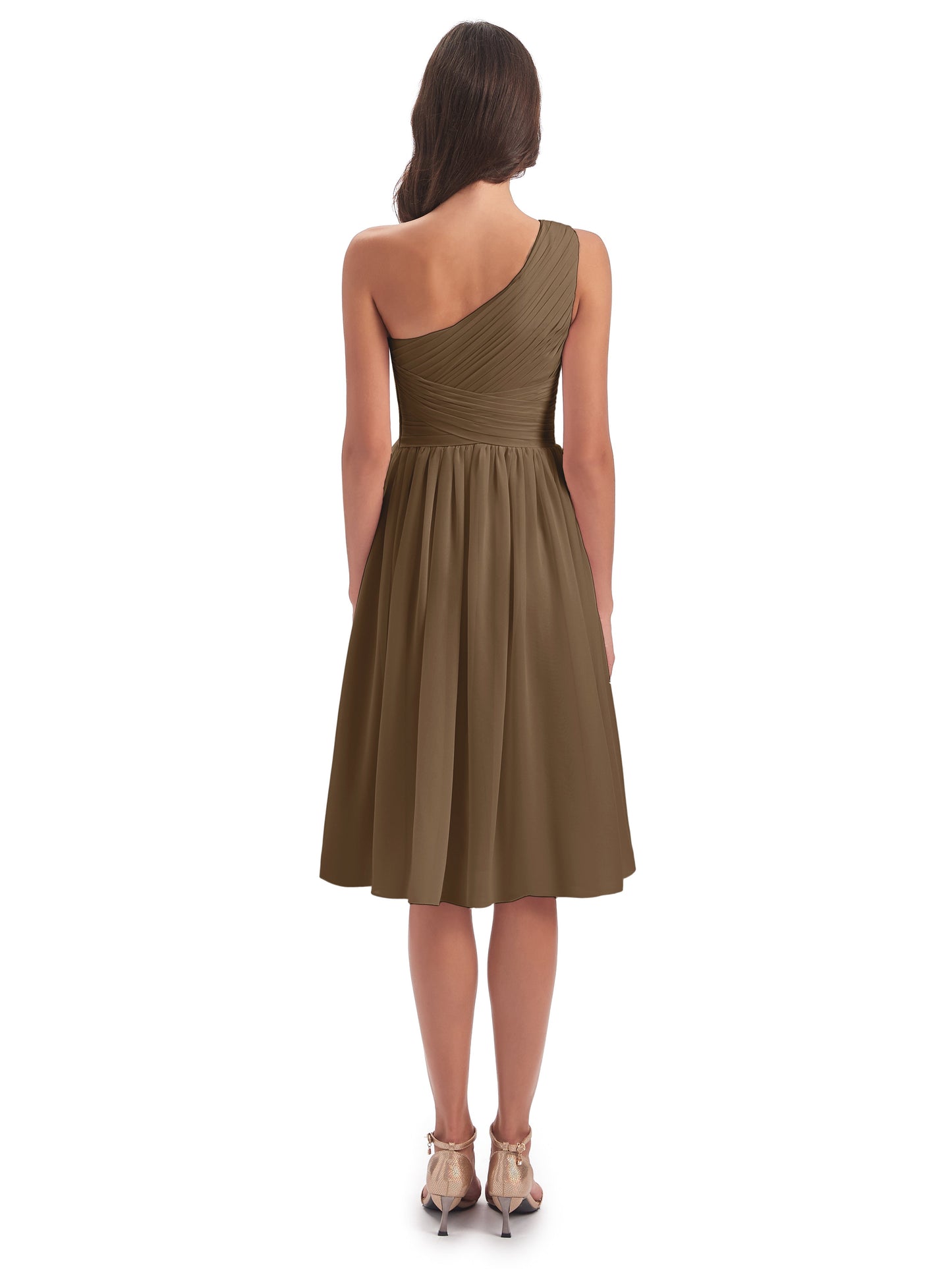 Natalie Knee Length One Shoulder Chiffon Bridesmaid Dresses
