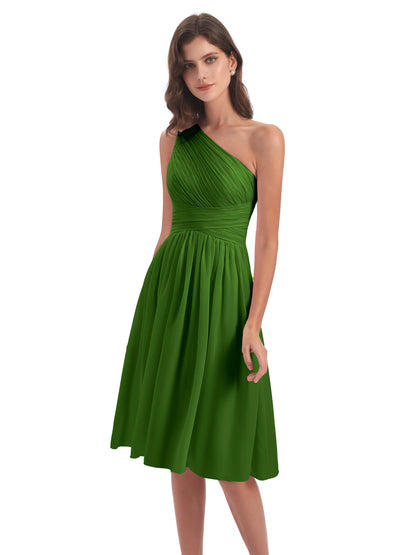 Natalie Knee Length One Shoulder Chiffon Bridesmaid Dresses