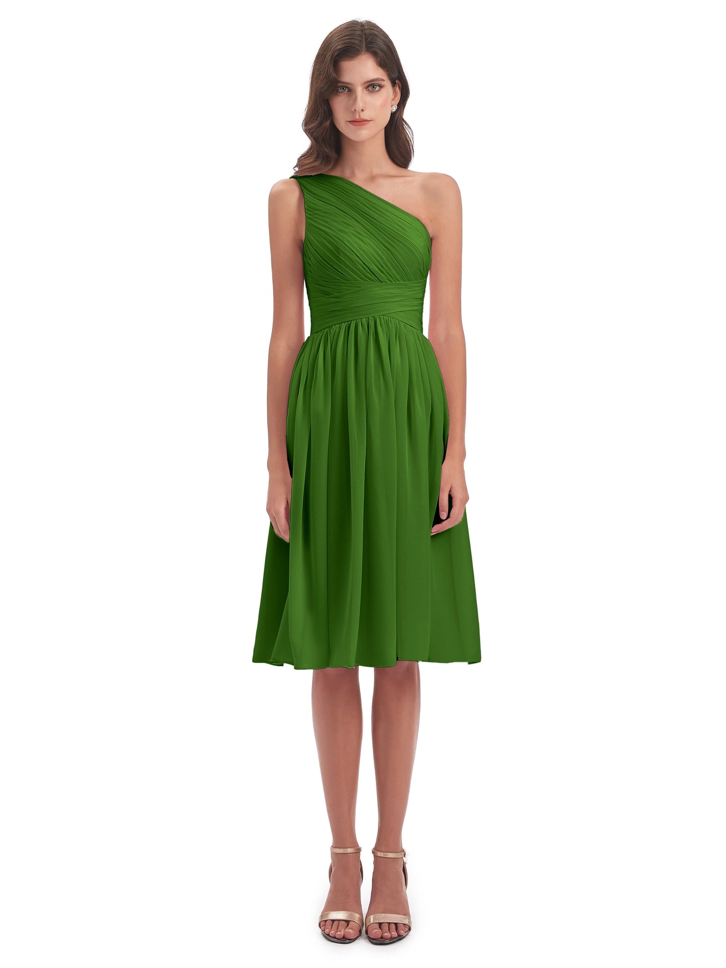 Natalie Knee Length One Shoulder Chiffon Bridesmaid Dresses
