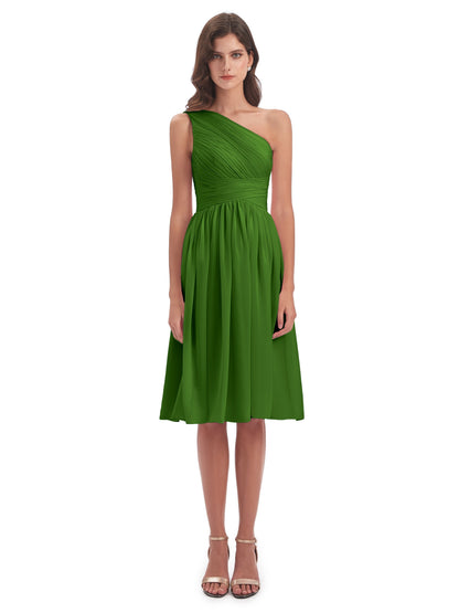 Natalie Knee Length One Shoulder Chiffon Bridesmaid Dresses