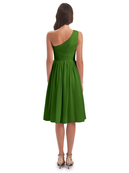 Natalie Knee Length One Shoulder Chiffon Bridesmaid Dresses