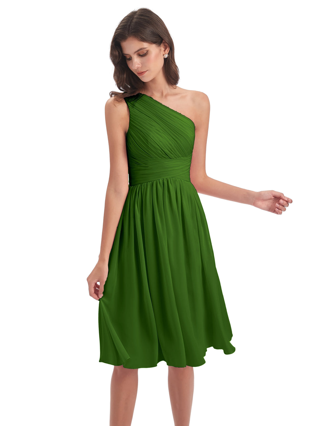 Natalie Knee Length One Shoulder Chiffon Bridesmaid Dresses