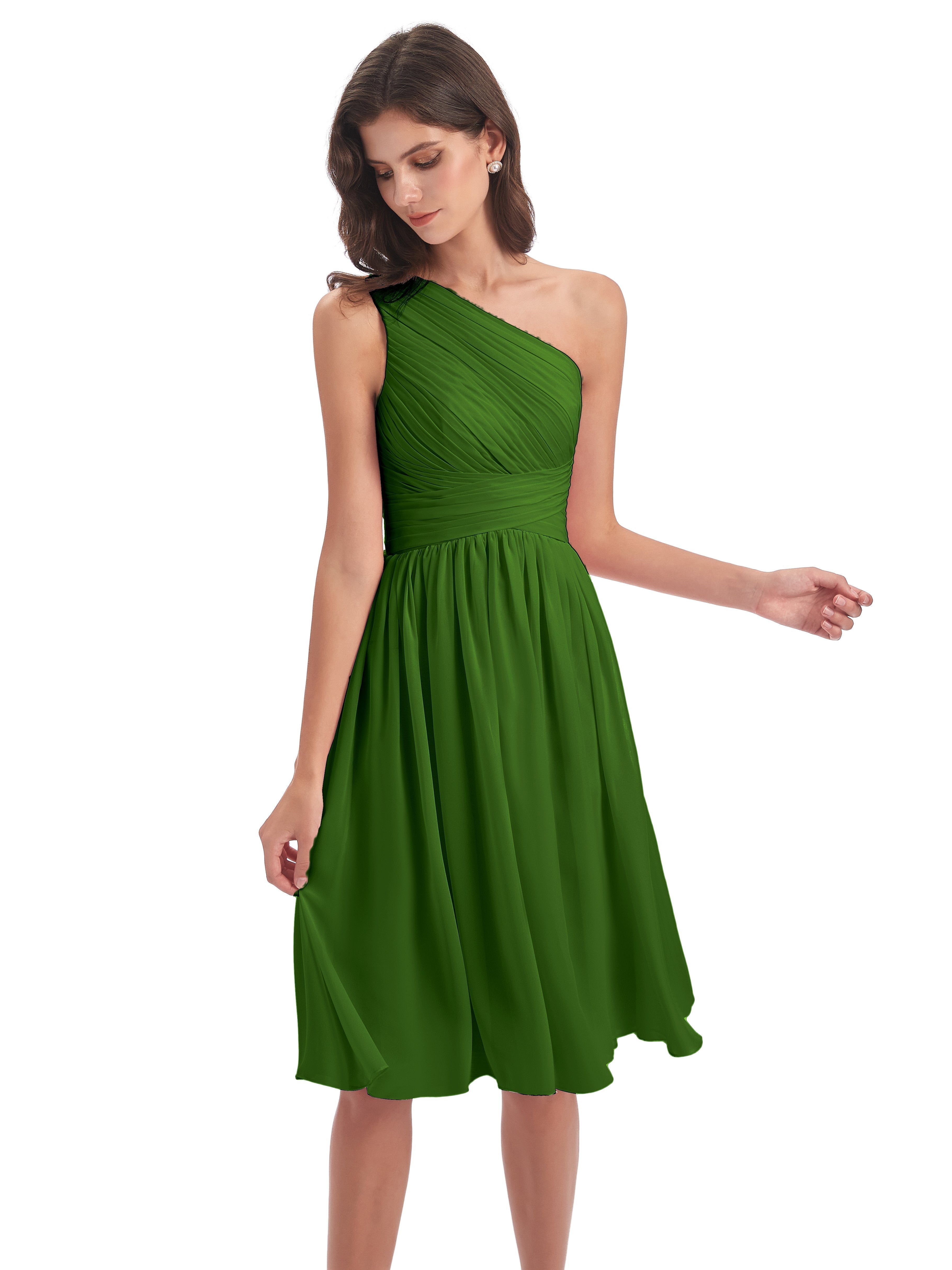 Natalie Knee Length One Shoulder Chiffon Bridesmaid Dresses
