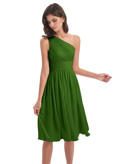 Natalie Knee Length One Shoulder Chiffon Bridesmaid Dresses