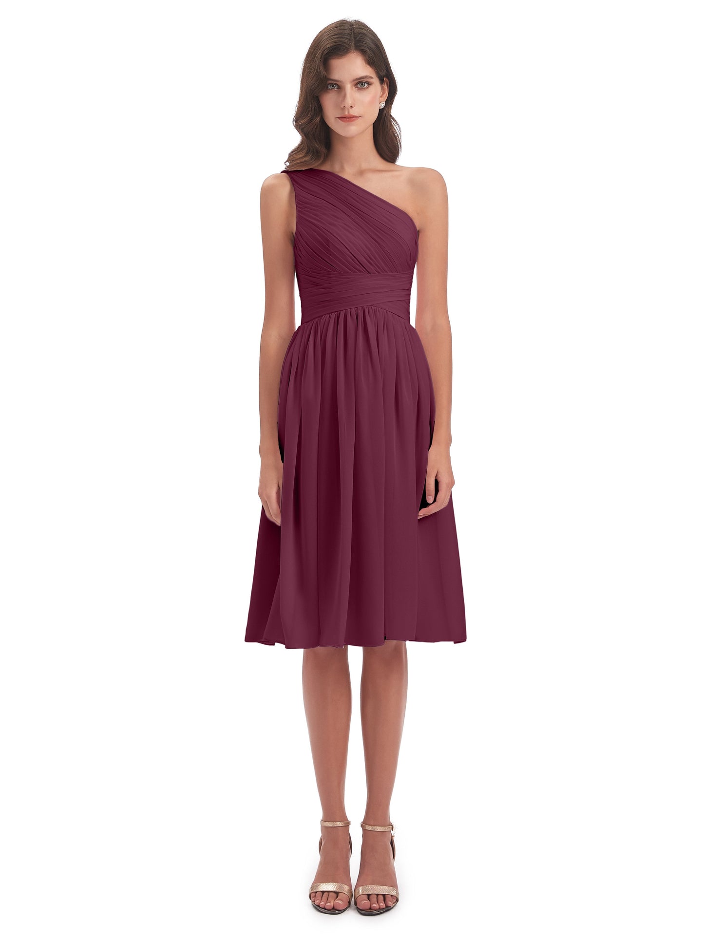 Natalie Knee Length One Shoulder Chiffon Bridesmaid Dresses