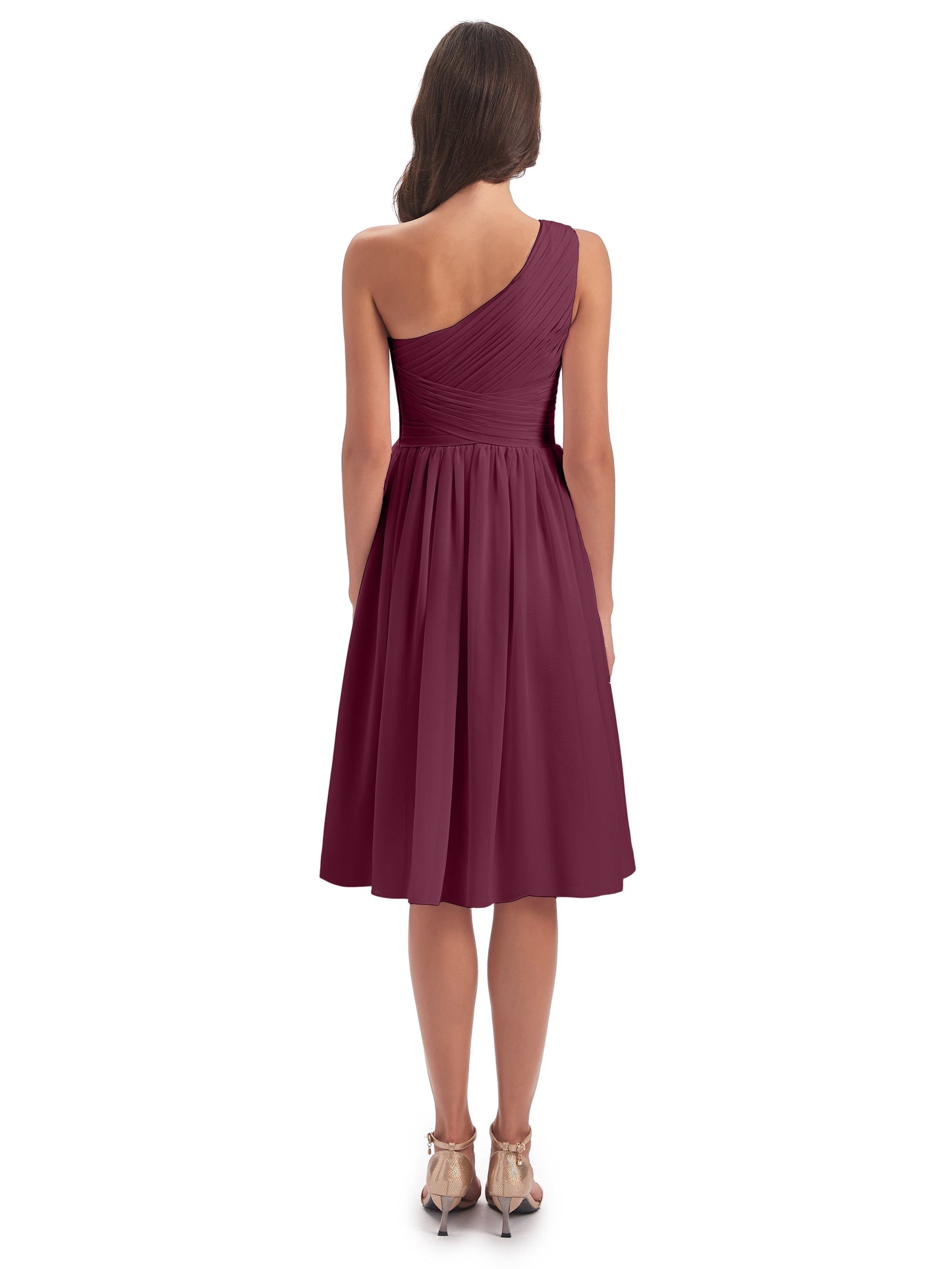 Natalie Knee Length One Shoulder Chiffon Bridesmaid Dresses
