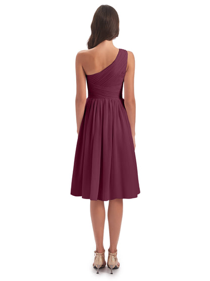 Natalie Knee Length One Shoulder Chiffon Bridesmaid Dresses