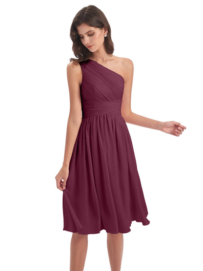 Natalie Knee Length One Shoulder Chiffon Bridesmaid Dresses