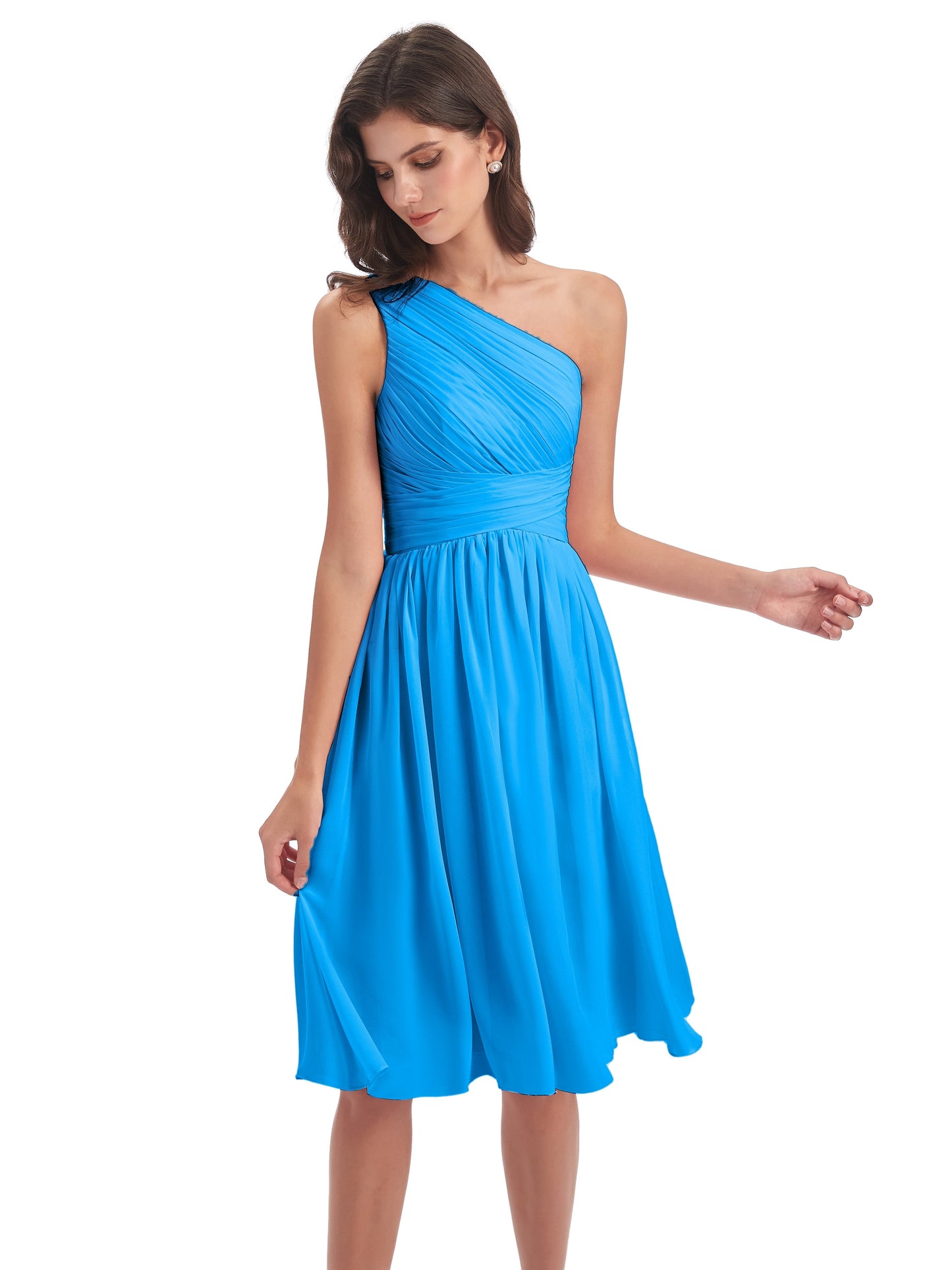 Natalie Knee Length One Shoulder Chiffon Bridesmaid Dresses