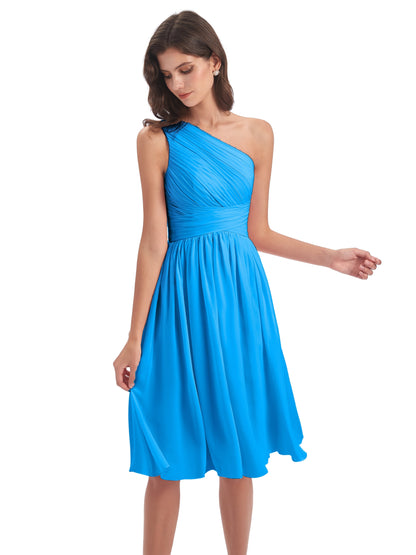 Natalie Knee Length One Shoulder Chiffon Bridesmaid Dresses