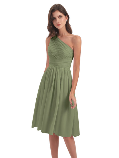 Natalie Knee Length One Shoulder Chiffon Bridesmaid Dresses