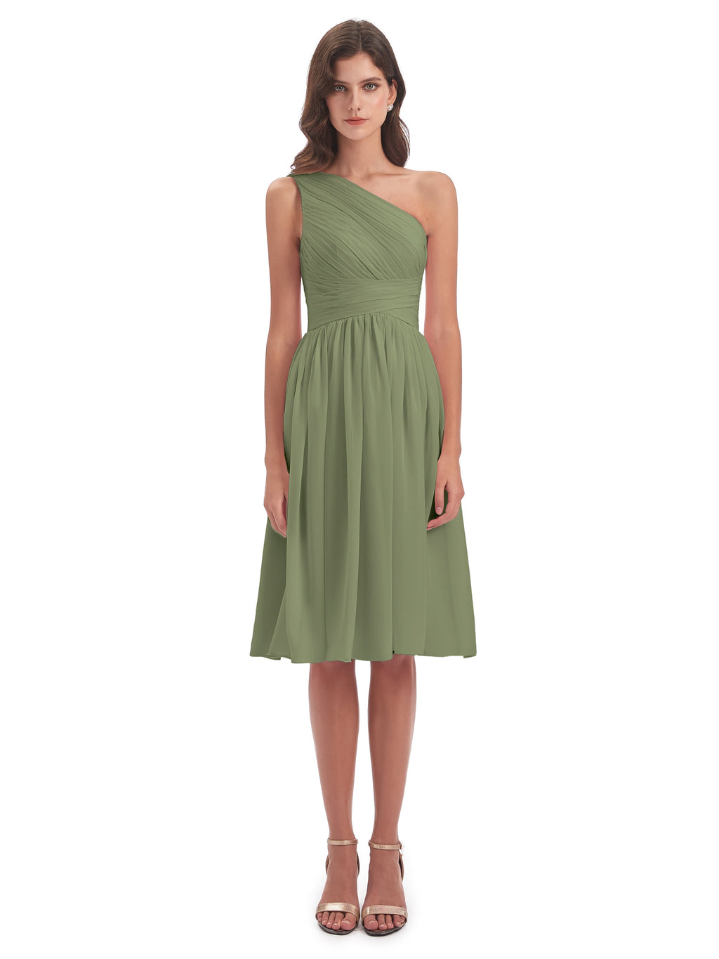 Natalie Knee Length One Shoulder Chiffon Bridesmaid Dresses
