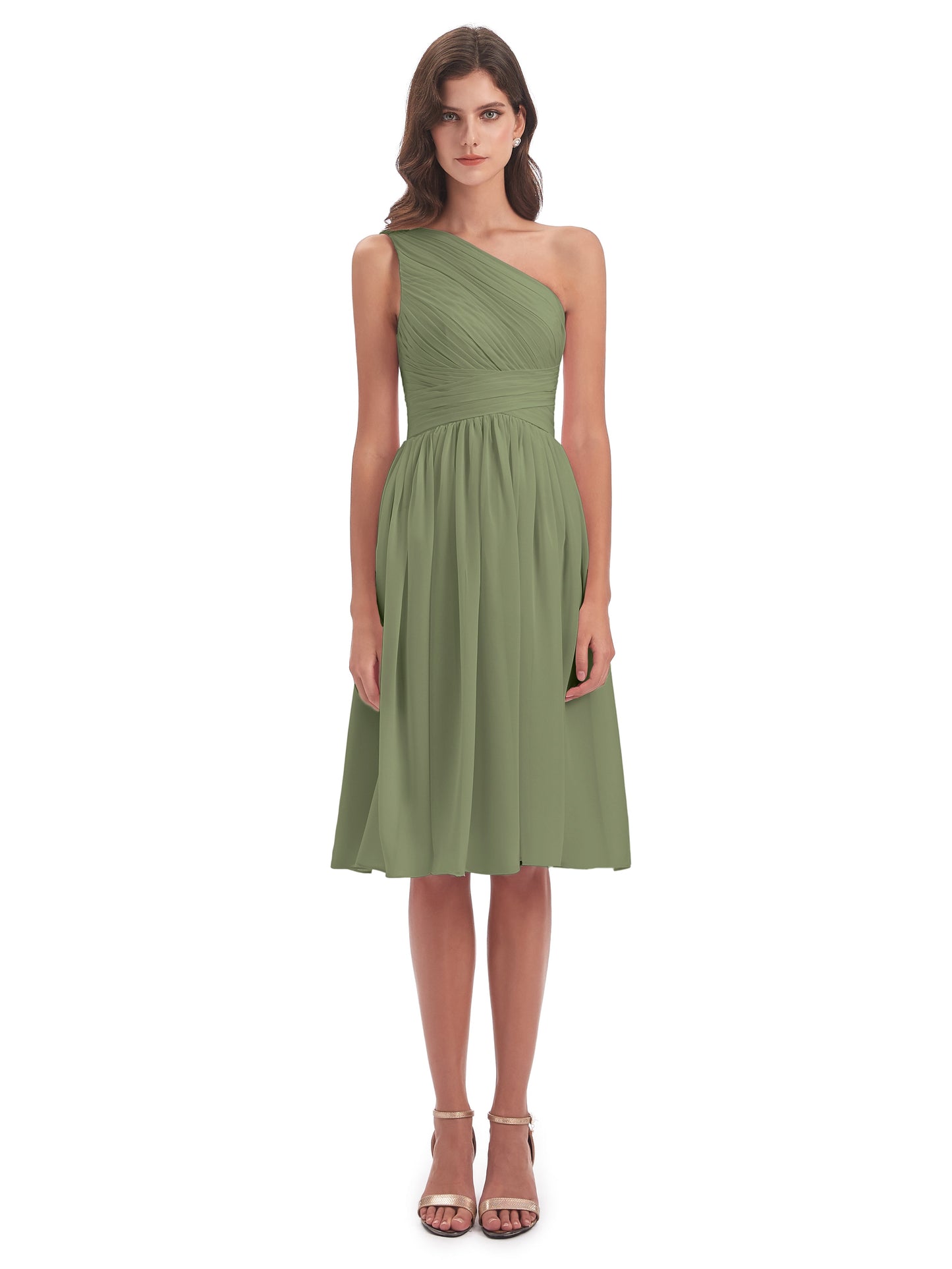 Natalie Knee Length One Shoulder Chiffon Bridesmaid Dresses