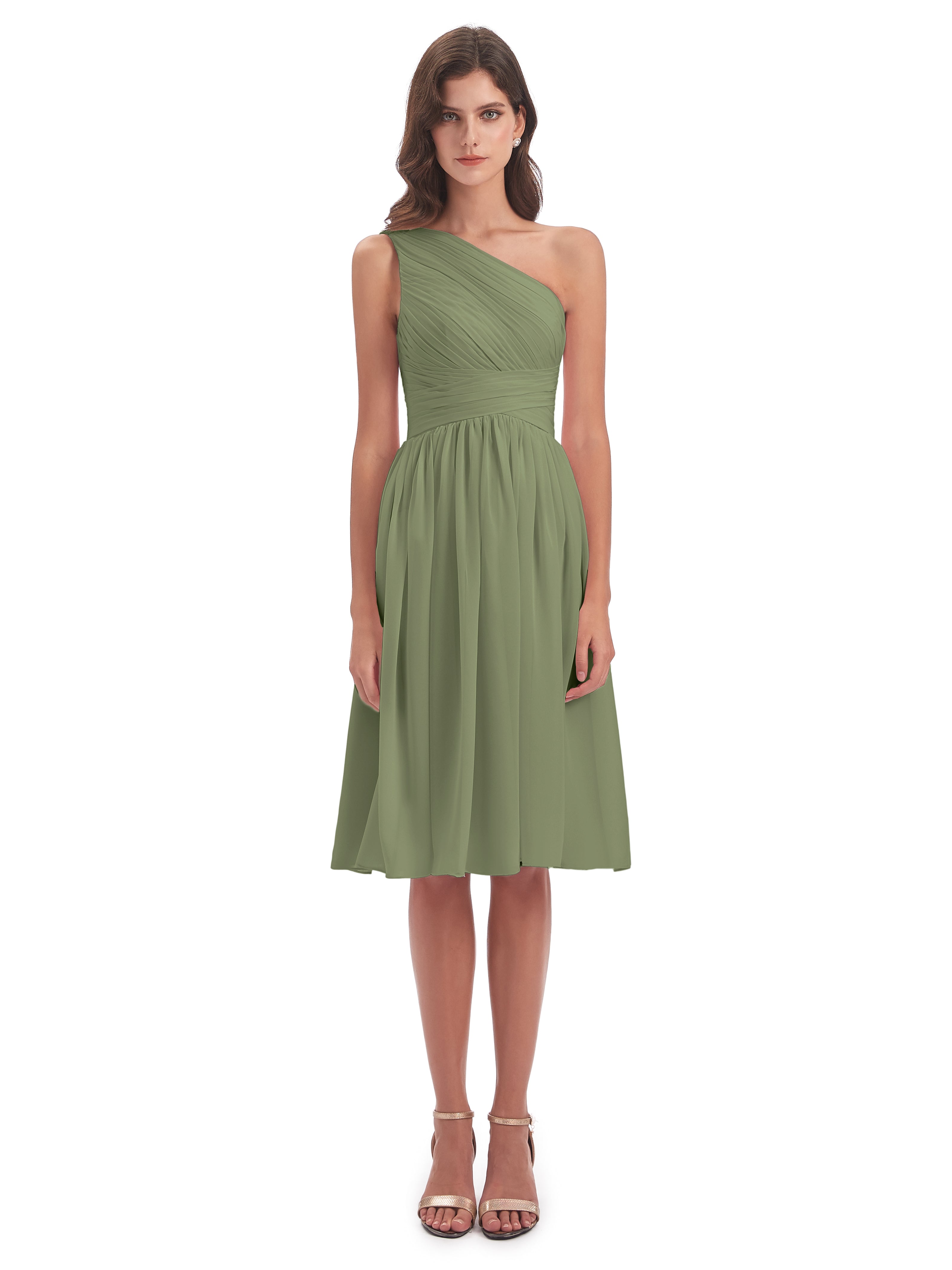 Natalie Knee Length One Shoulder Chiffon Bridesmaid Dresses