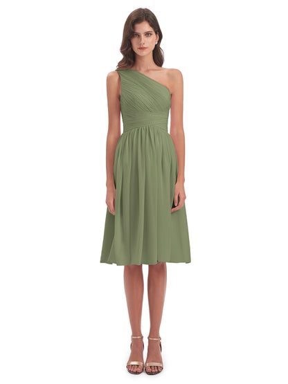 Natalie Knee Length One Shoulder Chiffon Bridesmaid Dresses