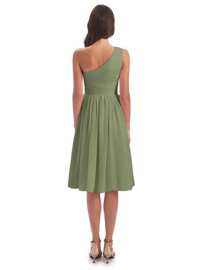 Natalie Knee Length One Shoulder Chiffon Bridesmaid Dresses