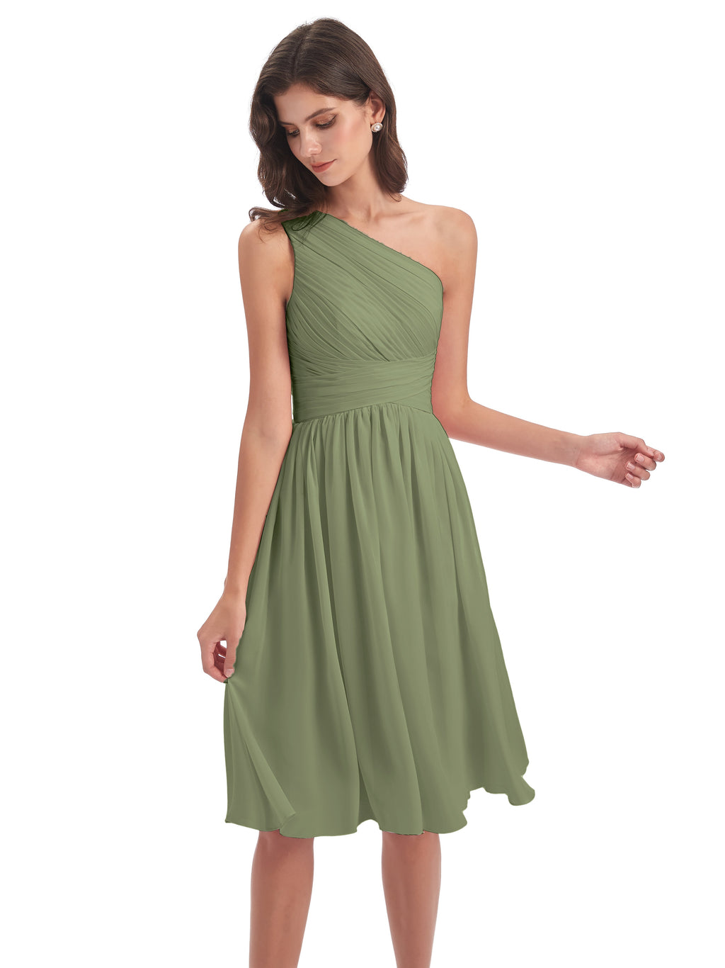 Natalie Knee Length One Shoulder Chiffon Bridesmaid Dresses