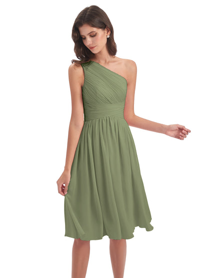Natalie Knee Length One Shoulder Chiffon Bridesmaid Dresses