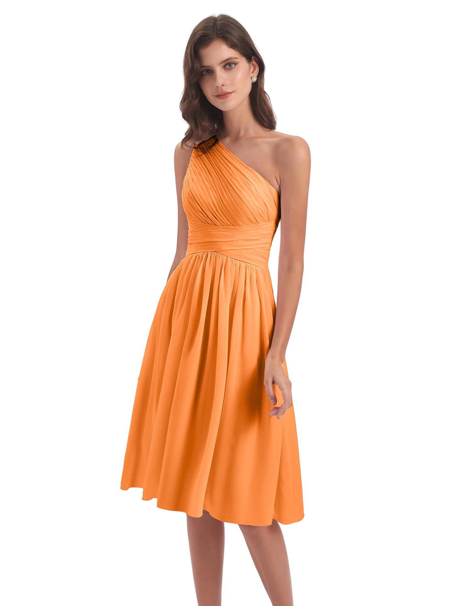 Natalie Knee Length One Shoulder Chiffon Bridesmaid Dresses