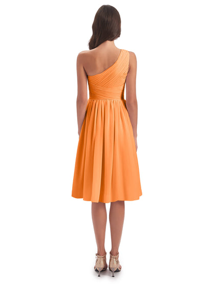 Natalie Knee Length One Shoulder Chiffon Bridesmaid Dresses