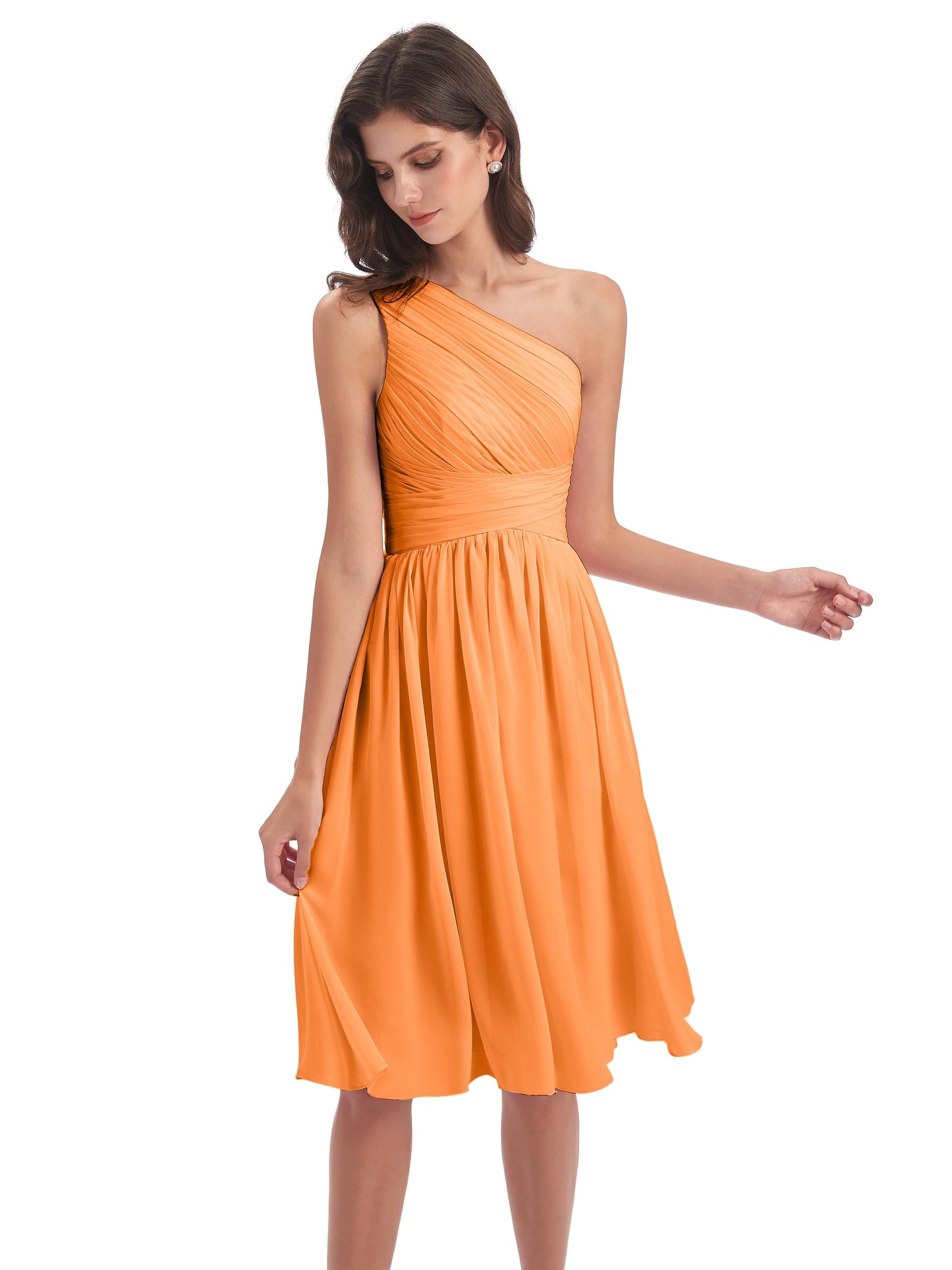 Natalie Knee Length One Shoulder Chiffon Bridesmaid Dresses