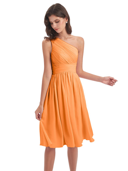 Natalie Knee Length One Shoulder Chiffon Bridesmaid Dresses