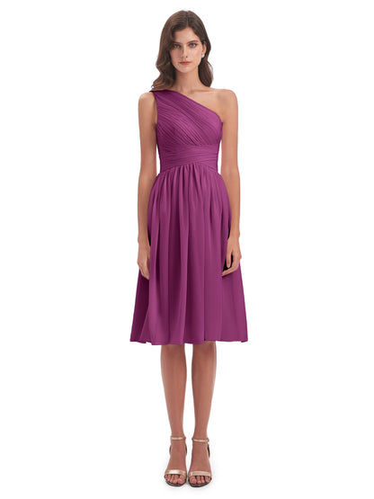Natalie Knee Length One Shoulder Chiffon Bridesmaid Dresses